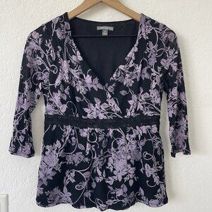 Womens Y2K 90s Babydoll Top PS Purple Mesh Dark Floral Fairy Grunge Whimsigoth